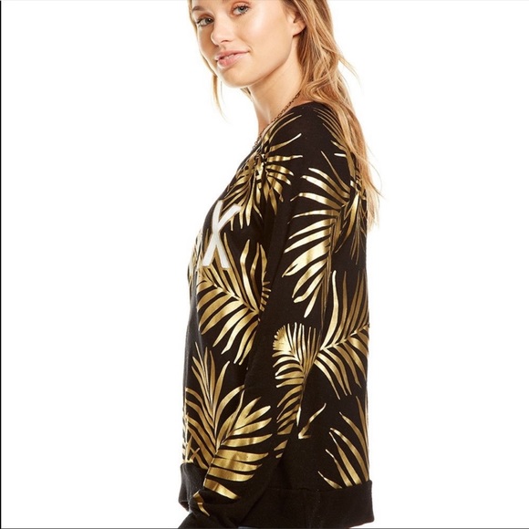 Revolve Chaser Metallic Tropical Relax Sweatshirt Black/Gold Size Medium NWT - Picture 3 of 5